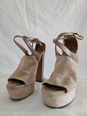Aquazzura Beige Taupe Suede Platform Peep-Toe Heels